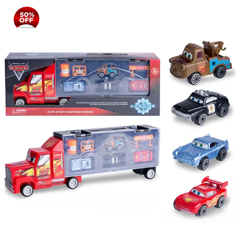 With Retail Box Автомобили Дисней литья под давлением сплав Pixar тачки 3 металлический грузовик Hauler с 4 маленькими Тачками Дисней Тачки 3 Джексон шторм Маккуин игрушки для детей - Цвет: With Retail Box