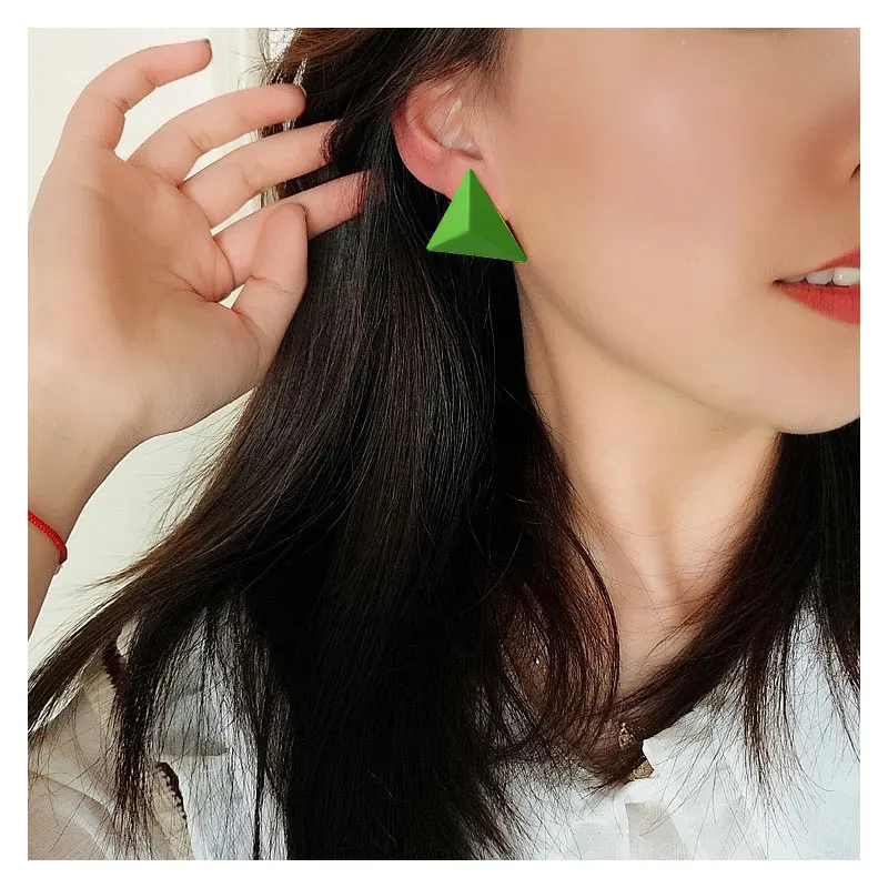 

New Fashion Geometric Matte Avocado Green Korean Stud Earrings for Women Girl Cute Fresh Acrylic Earrings 2020 Summer Jewelry