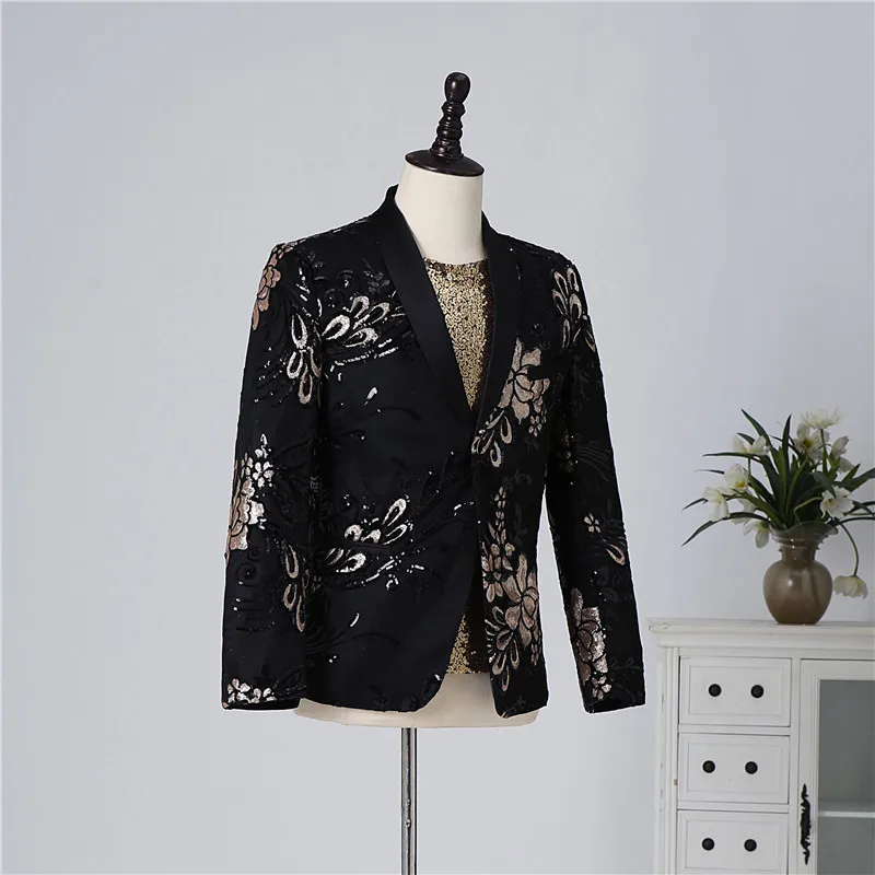 Для мужчин черного и золотого цвета с блестками блейзер в полоску вышивкой