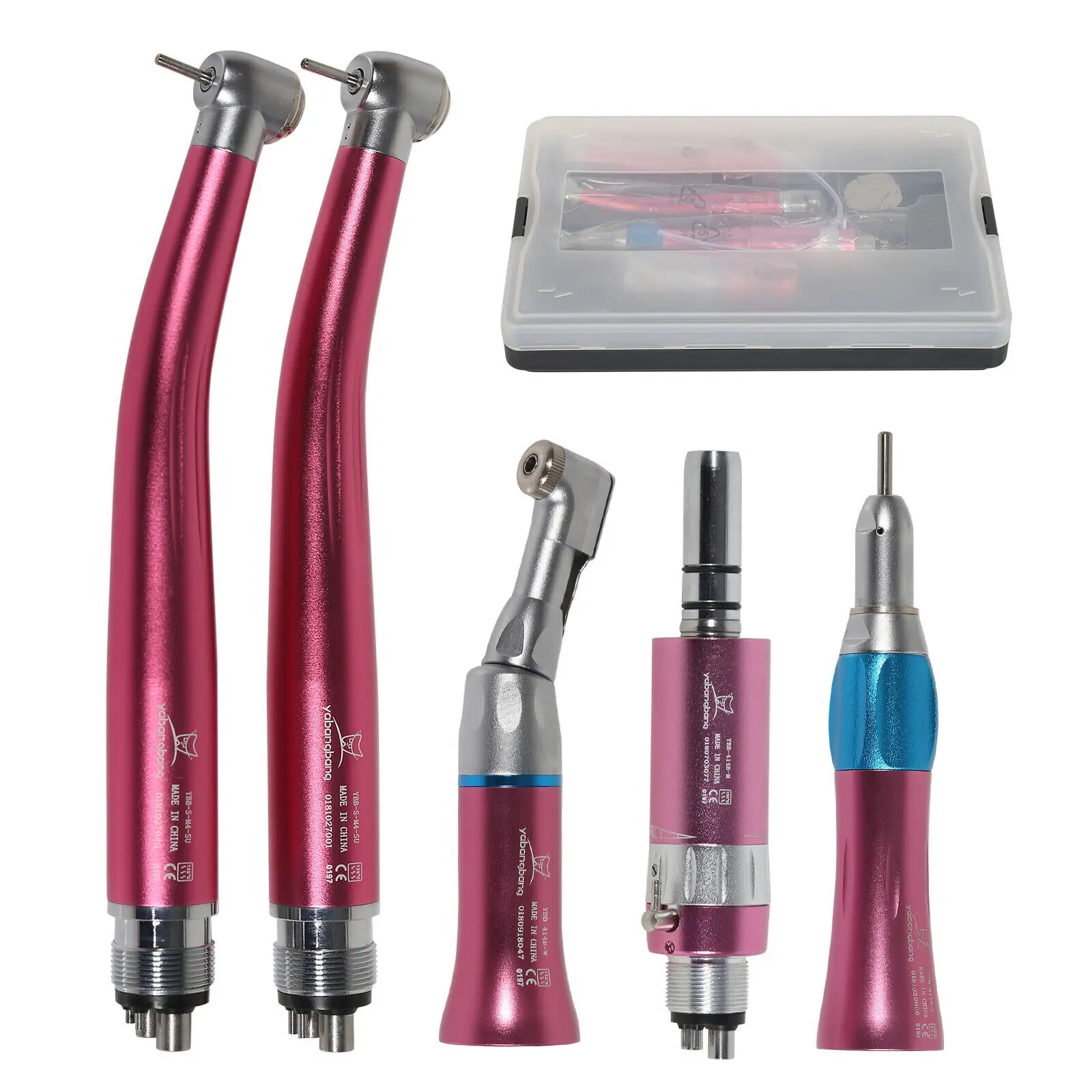 Dental High & Low Speed Handpiece kit Straight Contra Angle Single Water Spary Air Turbine 4 Hole FIT NSK Pana Max Pink Color