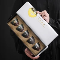 japanese style kiln becomes retro and bright fairy crane tea cup ceramic kung fu tea cup smelling cup 5 sets gift box set