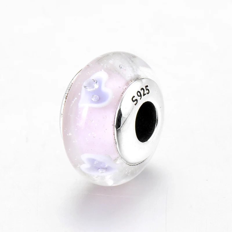 Новинка 100% Настоящее серебро 925 пробы круглые прозрачные розовые бусины из