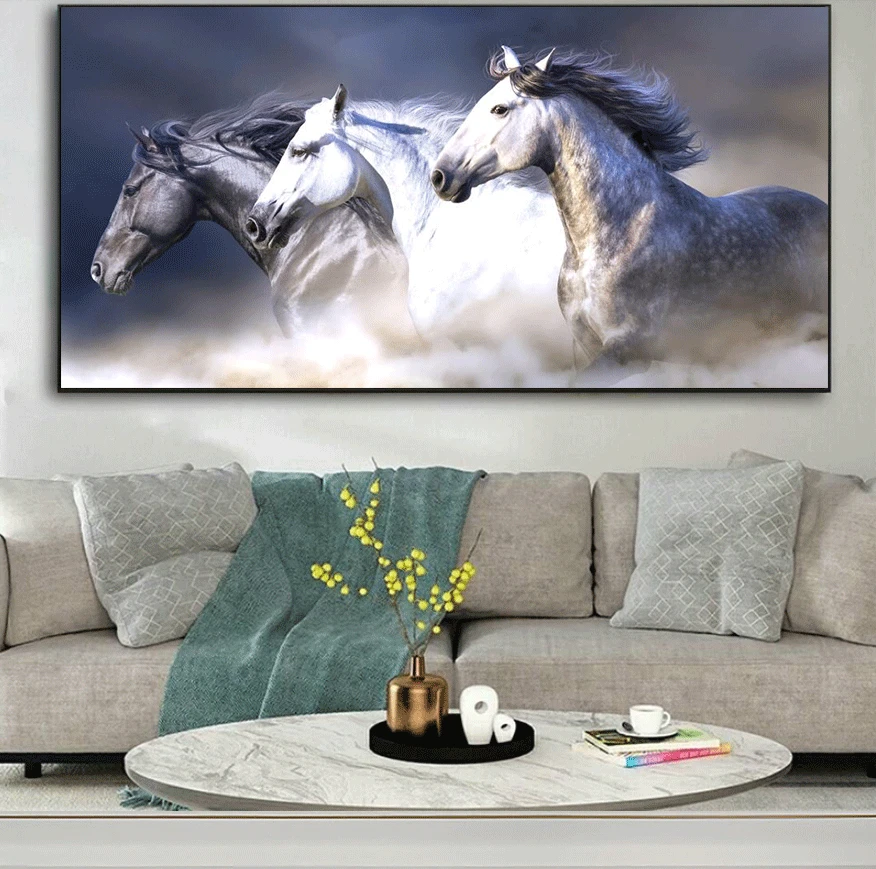 Животные Wall Art бег холст с изображением лошадей живопись Декор картина маслом