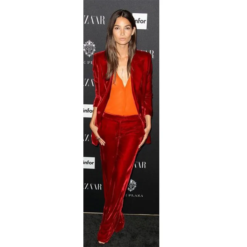 

Wine Red Women Business Suits Velvet Formal Work Wear 2 Piece Sets Blazers Office Uniform Styles Ladies Elegant Pantsuit Custom.