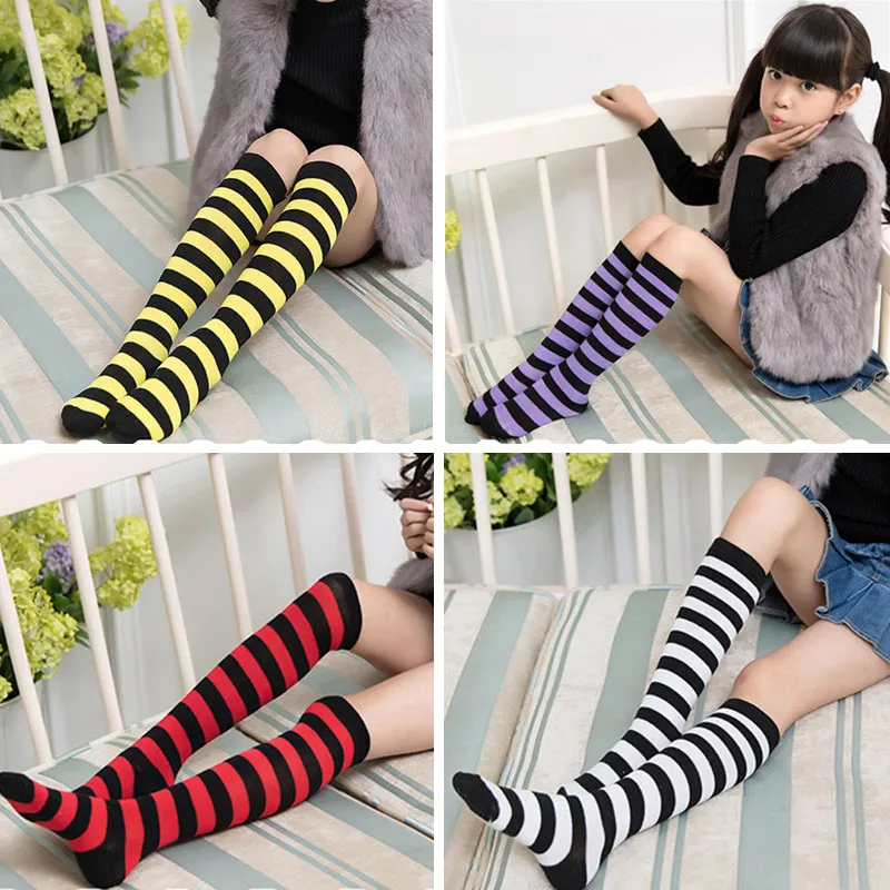 Kids Knee High Socks Cotton Halloween Long Tube Girls Knee Socks Stripes Old School Harajuku Socks Boys Girls Striped Color Xmas