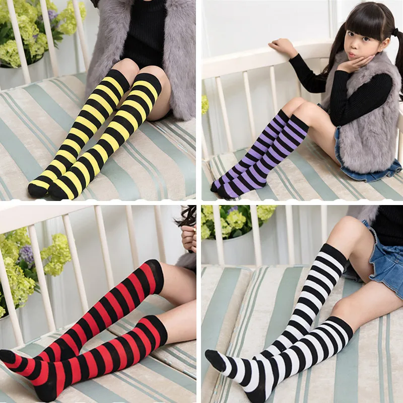 Calcetines largos de algod&oacute;n para ni&ntilde;os y ni&ntilde;as, medias hasta la rodilla de tubo para Halloween, de rayas, estilo Harajuku, a rayas para ni&ntilde;os y ni&ntilde;as, Color Navidad-0