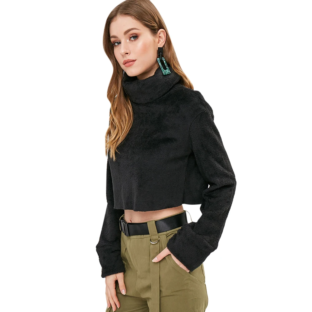 ZAFUL водолазка простой искусственный свитер с мехом для женщин длинным рукавом