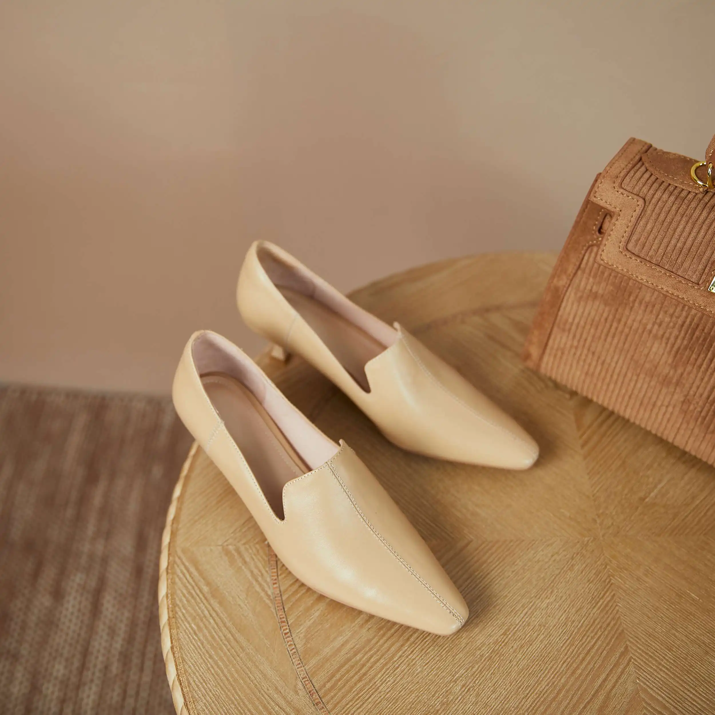 

Krazing pot full grain leather small square toe high heels handmade shoes deep mouth breathable slip on fashion women pumps L40