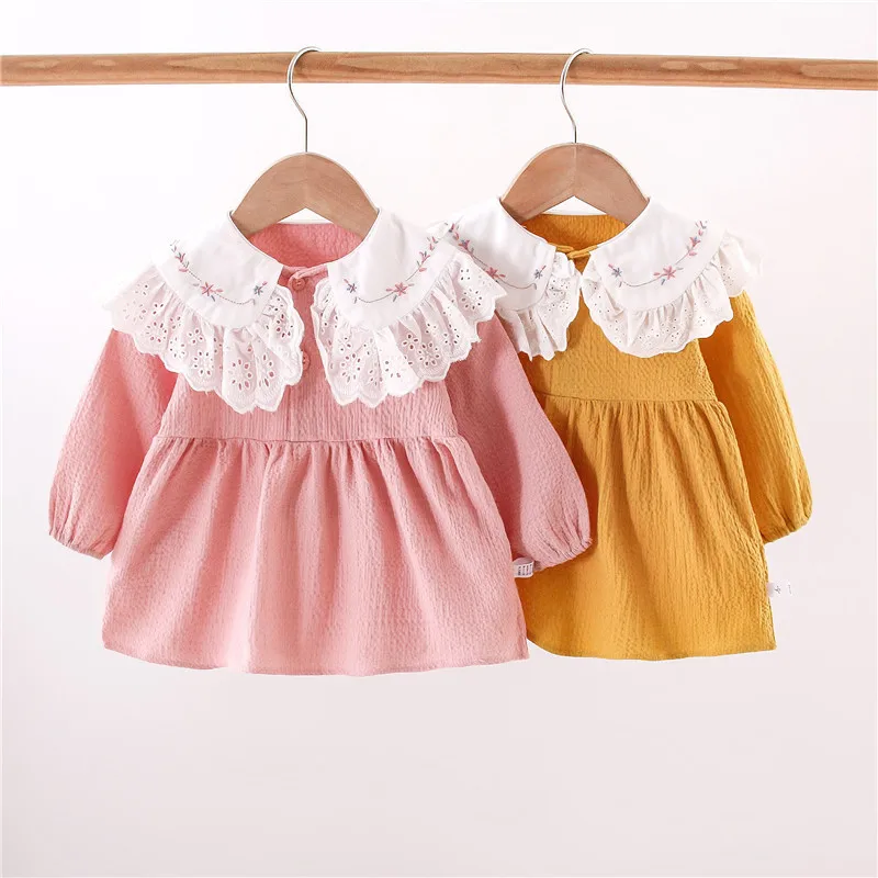 

Spring Autumn Long Sleeve Children Dresses For Girls Sweet Lace Floret Casual Princess Baby Dress 0-3 Years Toddler Girl Clothes