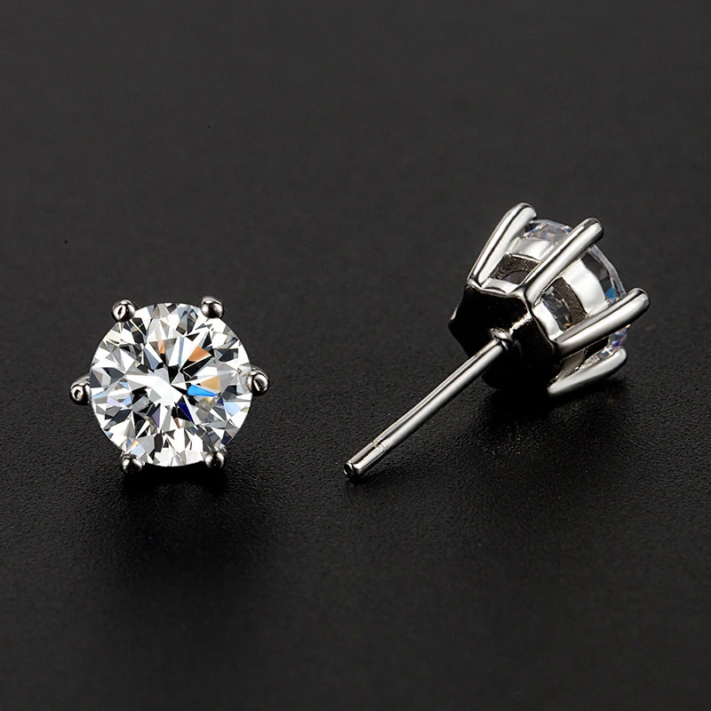 

AINUOSHI Round Cut 1 Carat SONA Diamond Six Claws Simple Stud Earrings For Women Copper Gilded Exquisite Jewelry Gift