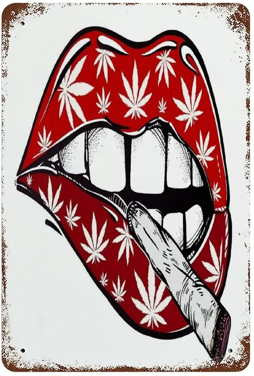 

Anique Tin Sign Reefer Lips Funny Tin Sign Decorative Wall Art Smoke Art Cigar Art Bar Decor Home Office Decor Retro Nostalgic