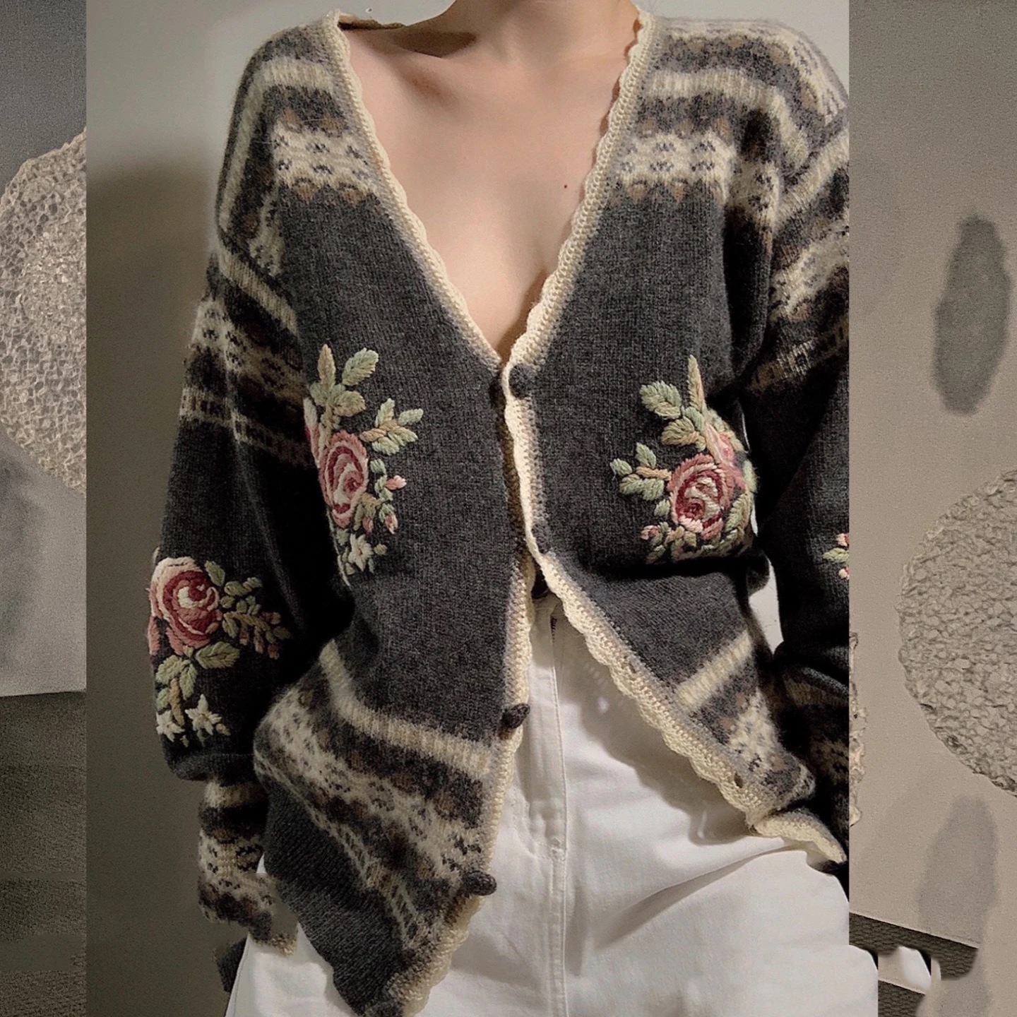 

Cardigan Feminino Time-limited Cotton Jumper 2020 Autumn New Women's Sweater V-neck Knitted Cardigan Heavy Flower Embroidery