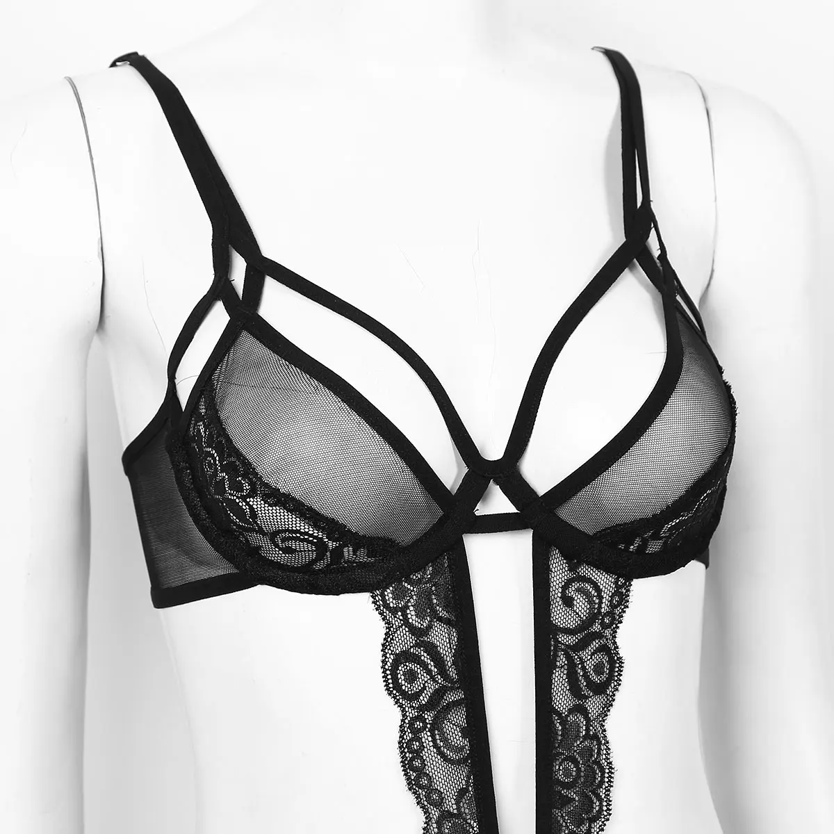 

Womens Lace Bodysuits See Through Sheer Lace Exotic Lingerie Set Deep V Neck Underwired Cups Backless Teddy Bodysuit Nightwear