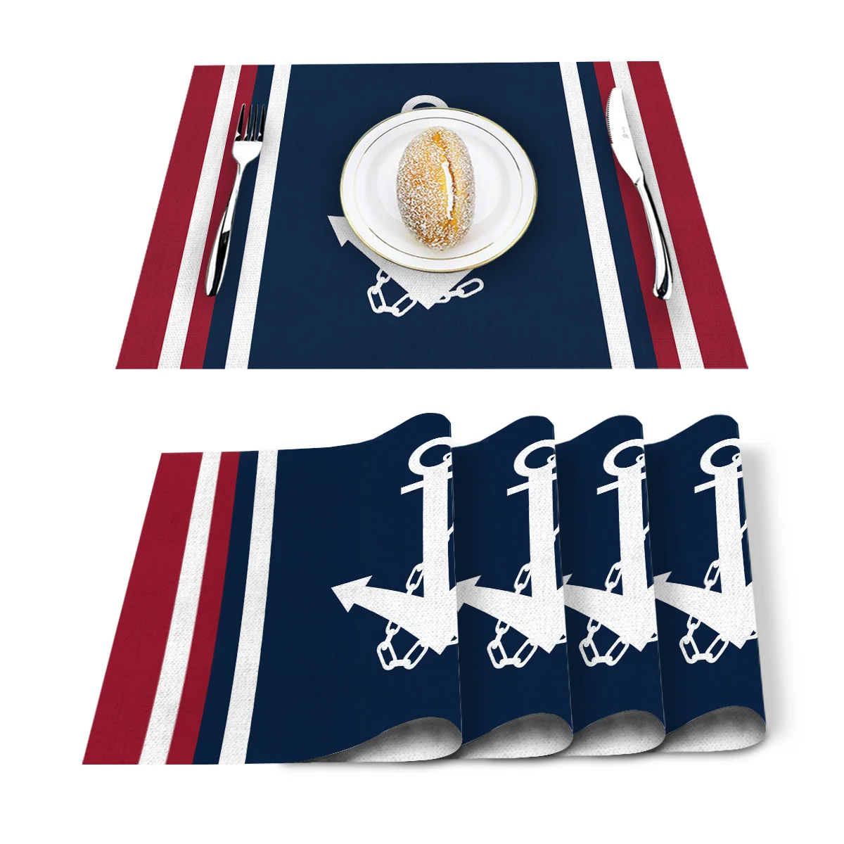 Вертикальные полосы белый якорь узор салфетки моющиеся хлопок белье скатерти