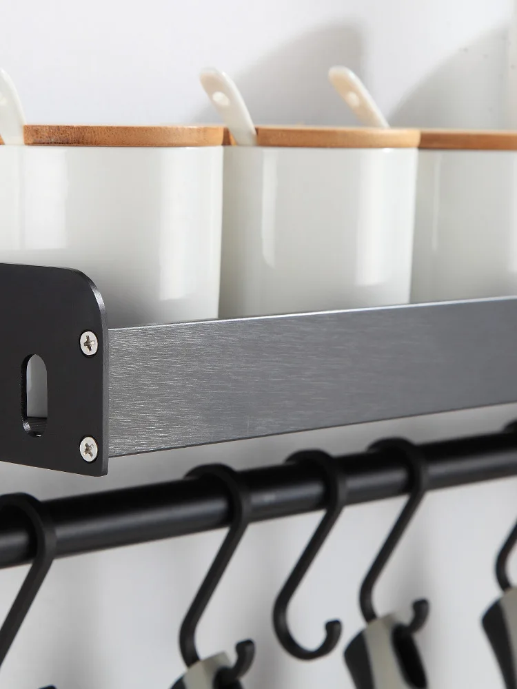 Черный нержавеющий алюминиевый настенный кухонный стеллаж для хранения специй