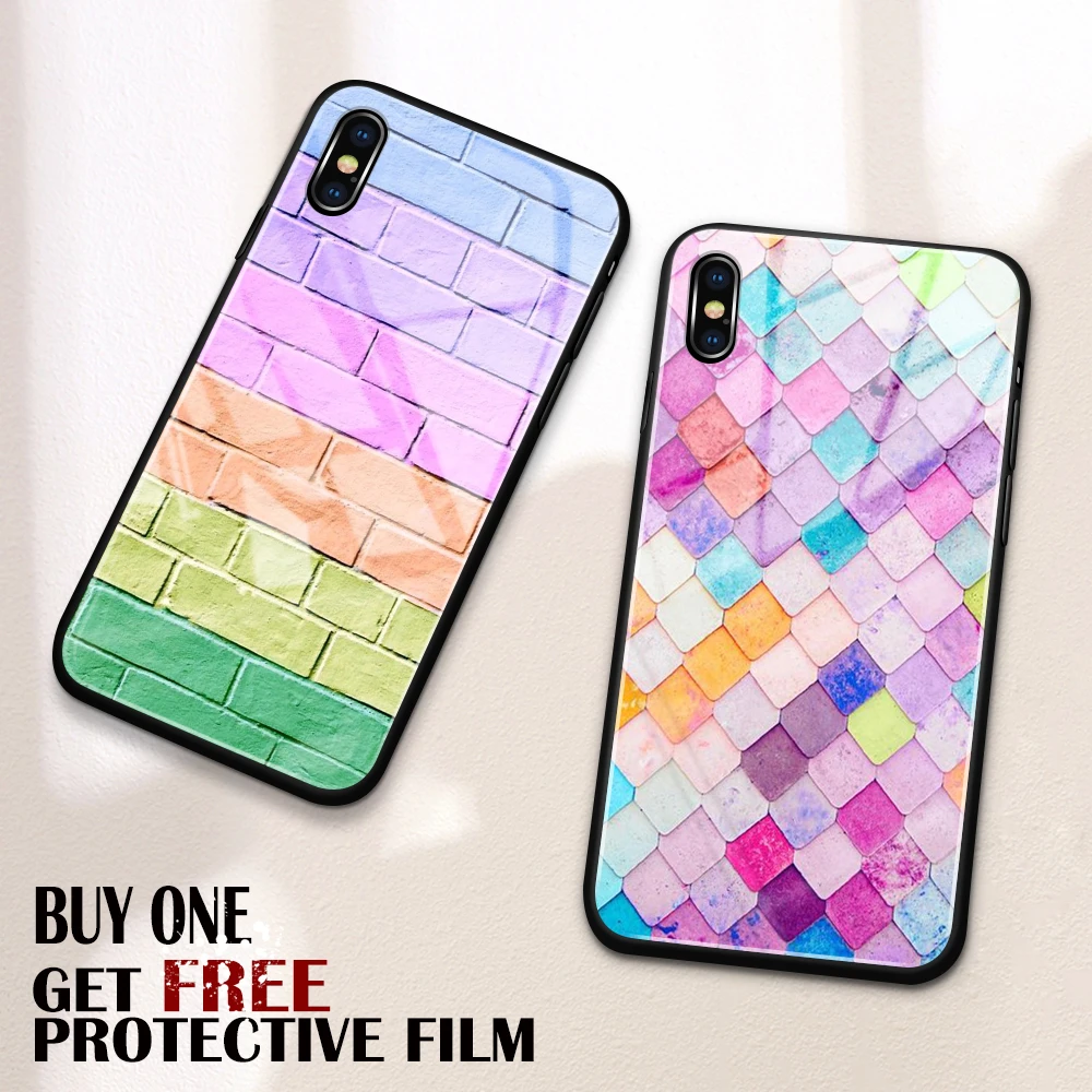 Для iphone 11 чехол стеклянная задняя крышка цветной кирпич xr funda для 6 6s 7 8 Plus X XS Max XR pro