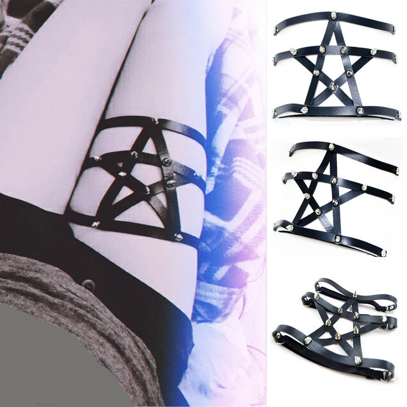 Пикантные эластичные подвязки для ног в стиле панк ручной работы звезды заклепки