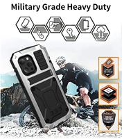 full body rugged armor shockproof protective phone case for iphone 13 12 pro max 11 mini kickstand aluminum metal cover