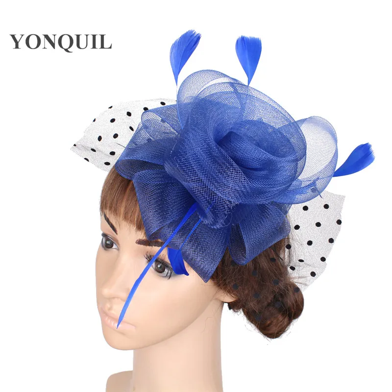 Шляпа Женская Коктейльная из сетчатой ткани модная Вуалетка королевский синий