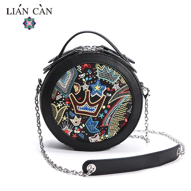 LIAN CAN круглая сумка в национальном стиле с вышивкой роскошные сумки женские