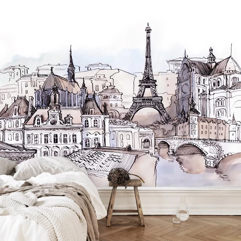 

3D Wallpaper Modern Abstract Tower Watercolor Mural Hand Painted City Landscape Art Wall Paper Living Room TV Sofa Bedroom Decor