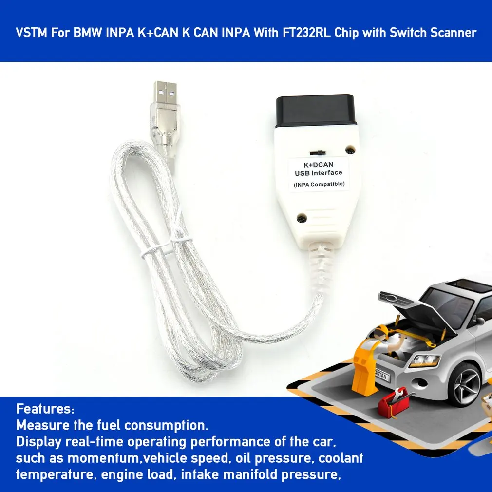 For BMW INPA K+CAN K CAN With FT232RL Chip with Switch for DCAN USB Interface Cable 20PIN |
