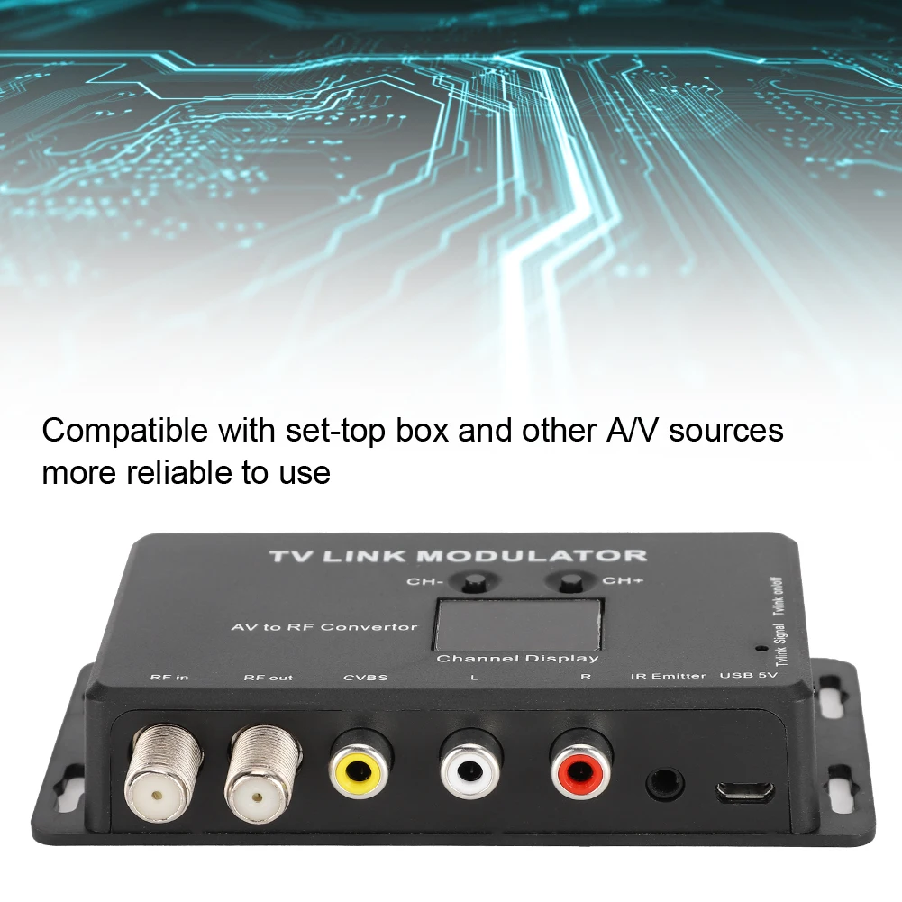 TM70 UHF ТВ LINK модулятор AV к RF преобразователь ИК расширитель с 21 канальным дисплеем