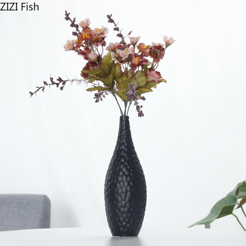 Креативная нордическая черная керамика авторская ваза декоративный цветок