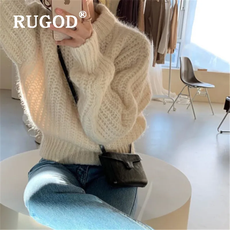 RUGOD New winter warm sweater pullovers for woman o neck loose thick knit pull fashion female casual basic tops korean | Женская одежда