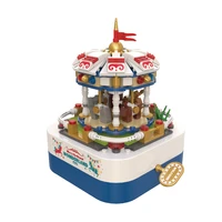 merry go round amusement park playground rotating music box model building blocks bricks toys girls birthday gifts
