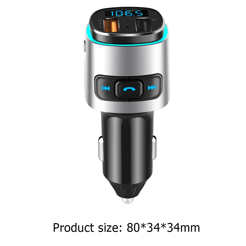

BC41 7-Color Light Car FM Transmitter Bluetooth Handsfree U Disk TF MP3 Player QC3.0 Fast USB Car Charger Wireless Modulator