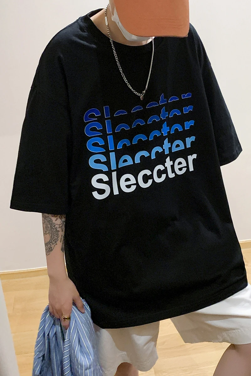 

Short Sleeve T-shirt Boys Letter Print Loose Casual Half Sleeve Ins Fashion Brand All-Matching Top