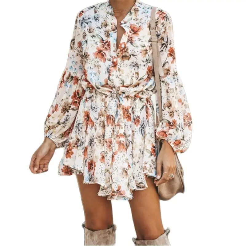 

2021 Boho Inspired Harlow Floral Print Ruffle Dress women Vintage dress women mini plus dress Streetwear dress S-XL
