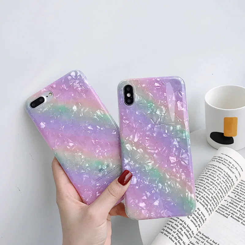 Цветной чехол для телефона с узором iPhone 6 6s 7 8 Plus X Xs XR Max мягкий ТПУ раковиной