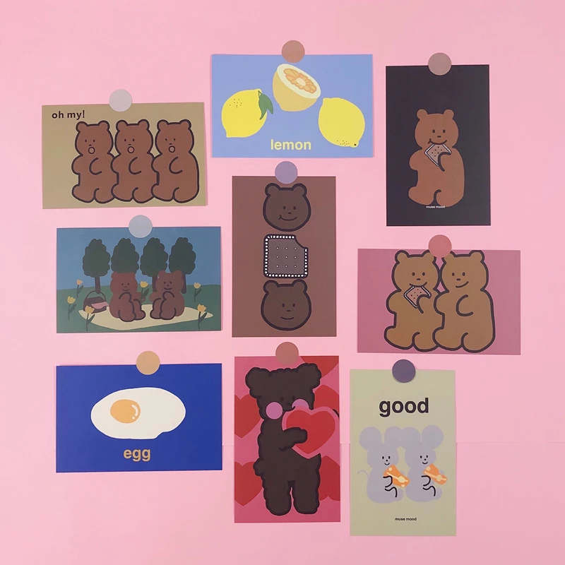 

Japanese Cartoon Cute Cookie Bear Card Hand Account Postcard Decoration Posing Props Room Wall Background Creativity Stickers