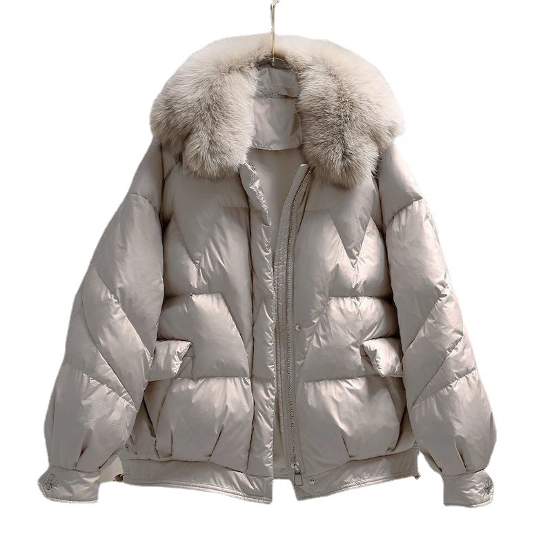 Big Fur Collar Padded Jacket Women Winter Thick Warm Short Parka Female Casual Streetwear Windproof Jacket Outerwear Winter