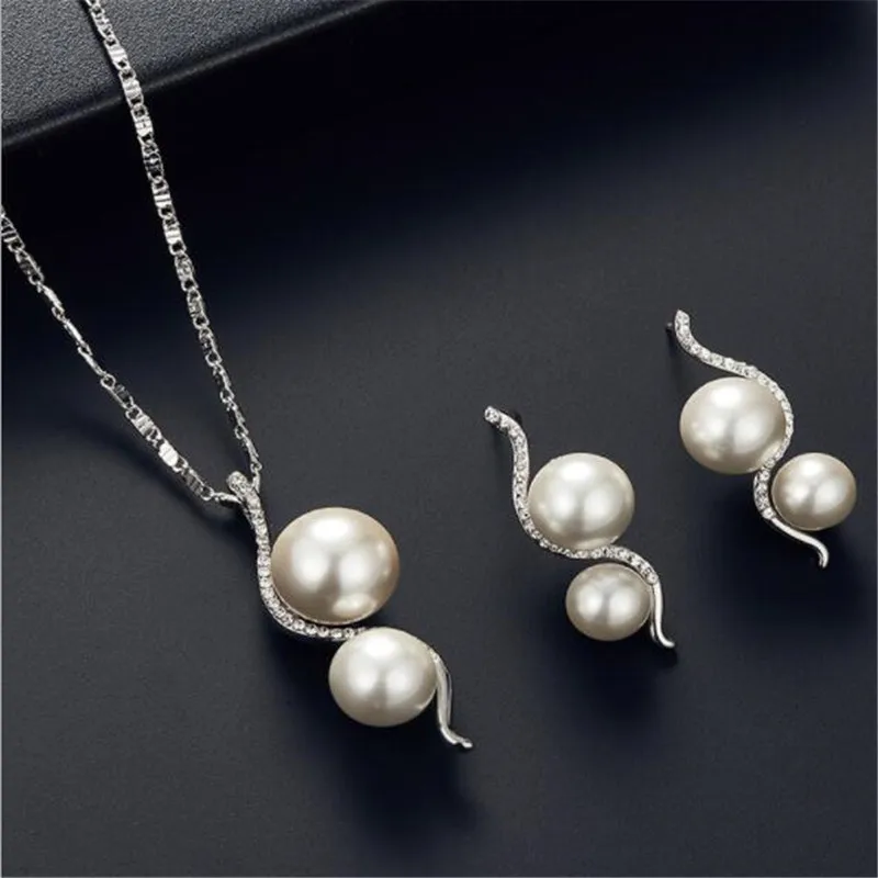 Модные Ювелирные наборы жемчужное колье серьги кулон свадебный ювелирный набор