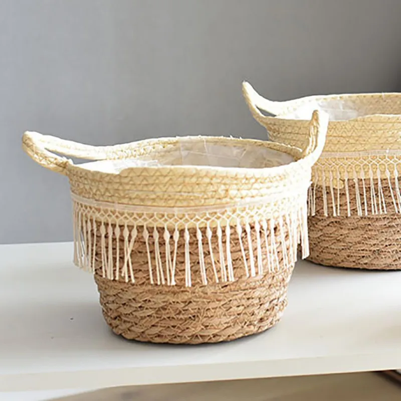 

Rattan Hand Weaving Basket Flower Pots Gardening Supplies Cover Storage Basket Bamboo Decoration