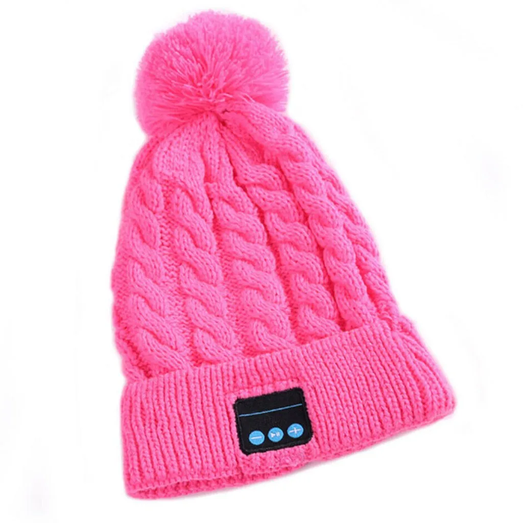 Hot pink Feitong, зимние шапки для взрослых, для женщин, шапка бини, беспроводная, Bluetooth, Смарт, шапка, гарнитура, наушники, динамик, печать, шапка женска - Цвет: Hot pink