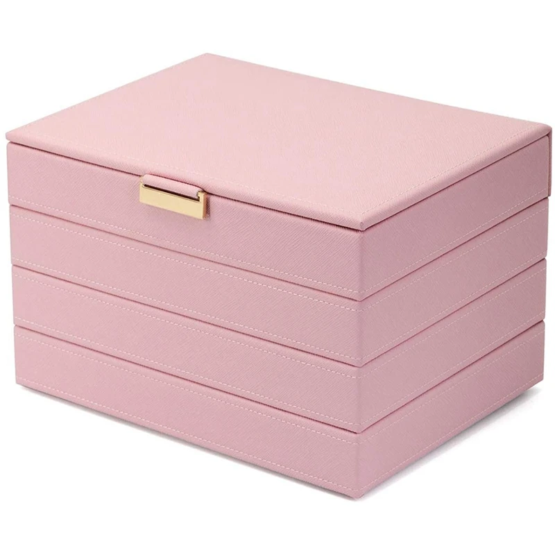 

Stackable Jewelry Organizer Trays for Women Girls, Leather and Velvet Jewelry Box with 4 Layers Display