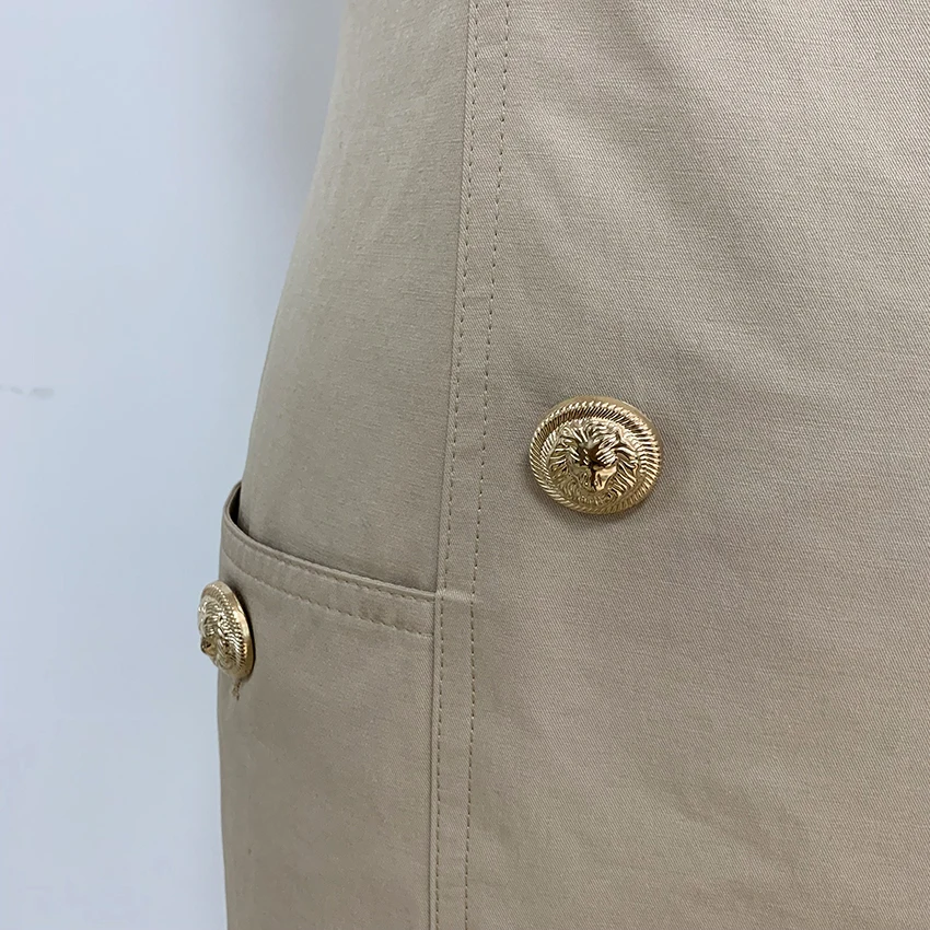 

TOP QUALITY Newest Stylish 2021 Designer Dress Women's Sleeveless Notched Collar Double Breasted Lion Buttons Cotton Dress