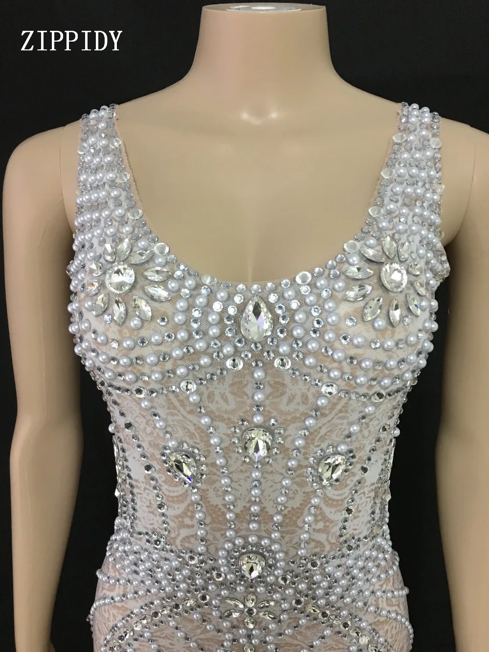Блестящее Прозрачное платье с жемчугом женское длинное Сетчатое для