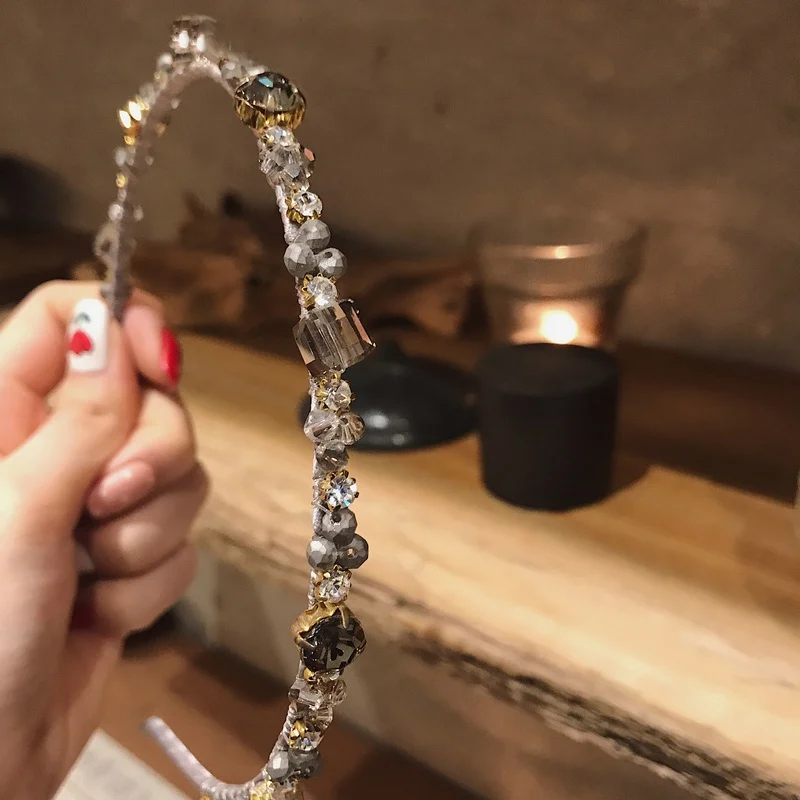 

MENGJIQIAO New Korean Elegant Square Crystal Hairbands For Women Students Fashion Headwrap Girl Party Hair Accessories Jewelry