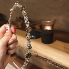 Mengjiqiao acessórios para cabelo em estilo coreano, elegante, quadrado, cristal, faixa de cabeça, para mulheres, estudantes, moda, festa, festa (4)