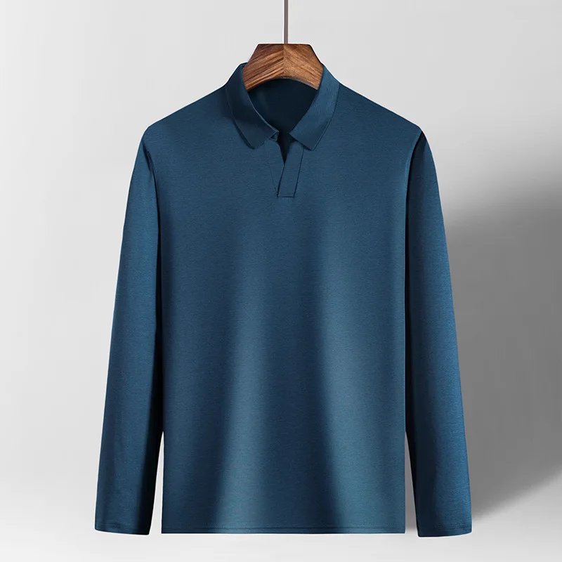 

High Quality Business Mercerized Cotton T Shirt Men Long Sleeve White V Neck Tshirt Collar Tops Breathable Camisetas Hombre 2020