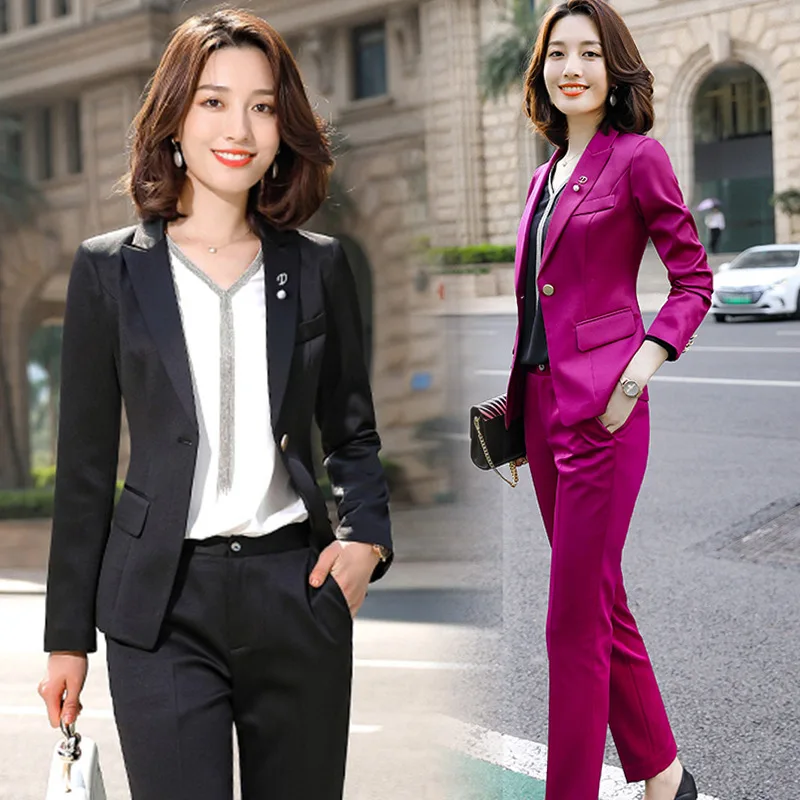Деловой Элегантный женский комплект из 2 предметов блейзер и брюки пиджак