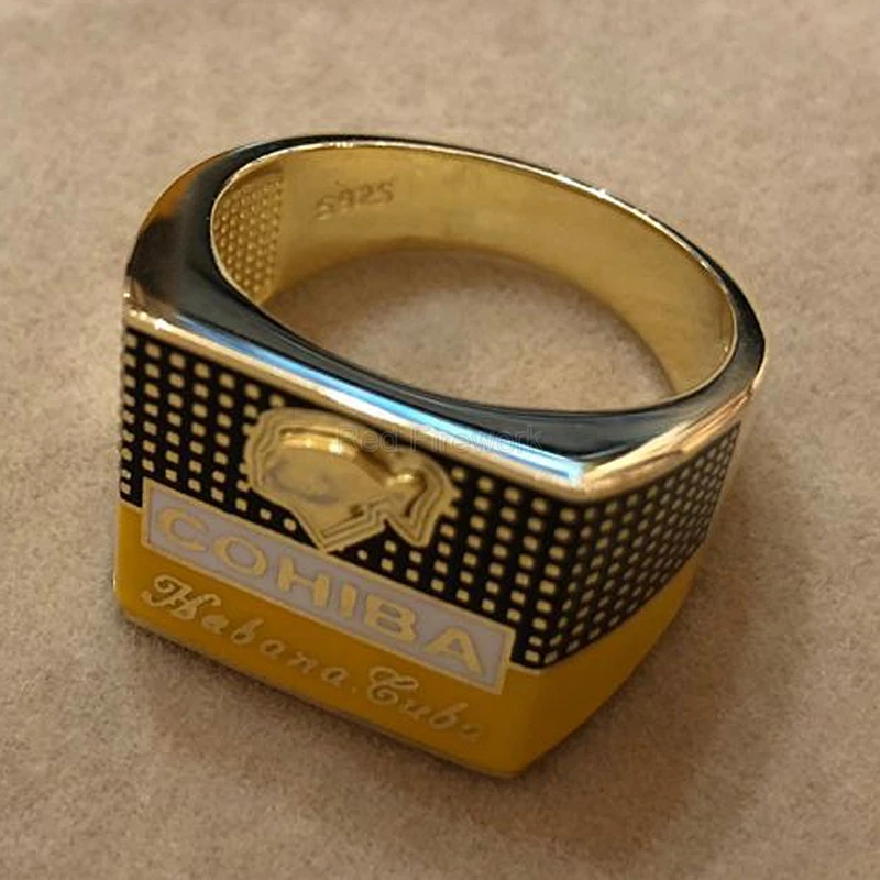 Enlarge COHIBA Elegant Cigar Ring Gold-plated 925 Sterling Silver Ring Creative Jewelry