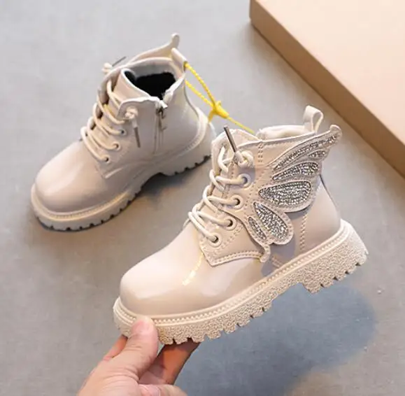 

2021 New Winter Child Shoes PU Leather Waterproof Wing Martin Boots Kids Snow Boots Brand Girls Boys High Boots Fashion Sneakers