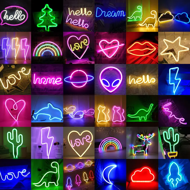 Светодиодный неоновый светильник &quotинопланетянин&quot &quotРадуга&quot &quotHello&quot