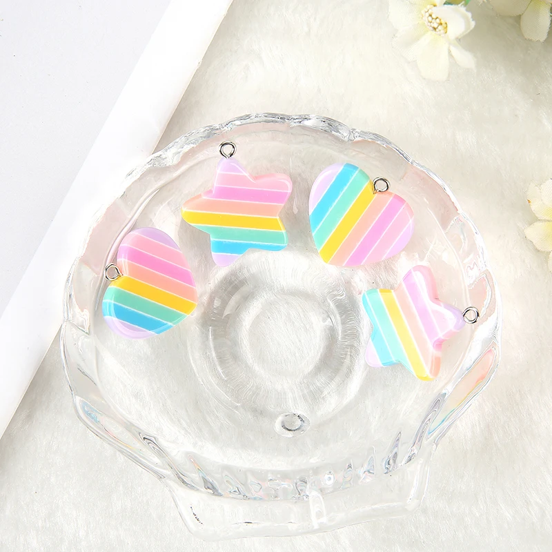 10 шт./лот подвески из смолы с радужной задней стороной красочные полосатые звезды